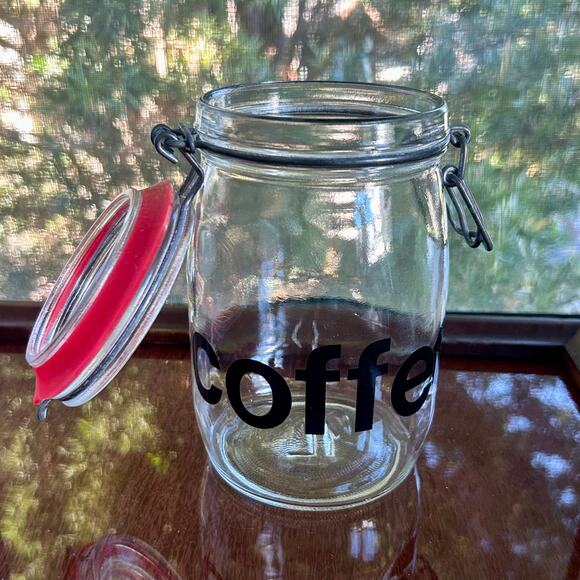 Vintage Glass Coffee Canister – Clamp Lid Jar with Red Seal – 7” Tall - Picture 5 of 10